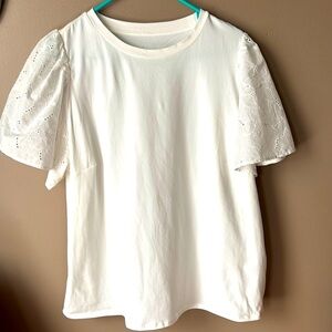 Beautiful white t-shirt with bell eyelet sleeves.  XXL